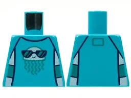 Torso White Jellyfish with Dark Turquoise Tentacles, Black Sunglasses Pattern / Medium Azure