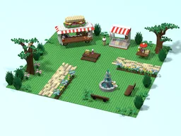 Park with food cart and ice cream stand