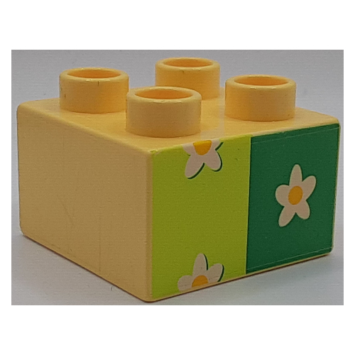 Lego Duplo Brick 2 x 2 with Flower Wallpaper Print / Light Yellow