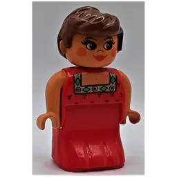 Duplo Figure, Early, Dress Red, Green and Gold Collar, Brown Hair, Red Lipstick and Cheeks Print (Actress) / Red