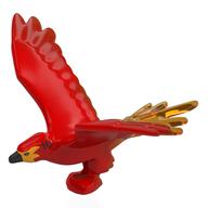 Lego Animal, Bird, Phenix with Open Wings with Trans-Orange Tail, Yellow Head, Black Beak print / Red