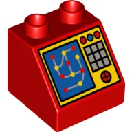 Duplo Brick 2 x 2 Slope 45° with Medical Console Diagnostic or Locator Print / Red