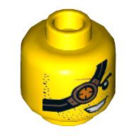 Lego Minifig Head Ronin, Stubble, Black/Copper/Orange Eye Patch with Copper Eyepiece Print / Yellow