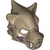 Lego Mask Tiger with Fur, White Fangs, Copper Chain and Purple Sinew Patches Print / Dark Tan