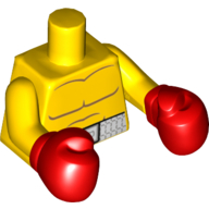 Lego Torso Bare Chest with Body Lines, and White Boxing Belt Print, Yellow Arms, Red Boxing Gloves