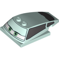 Lego Brick Wedged, Curved 6 x 4 x 1 1/3 with 4 x 4 Base with Green Eyes and Windows Print (Flo)