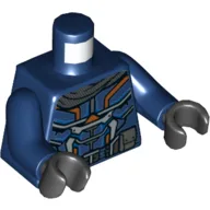 Torso Armor with Medium Azure/Dark Orange Circuitry, Dark Bluish Grey Pockets Print, Dark Blue Arms, Black Hands / Dark Blue