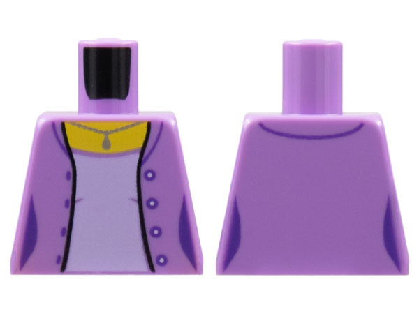 Lego Torso Female Open Jacket with 4 Buttons, Silver Pendant Necklace, Lavender Shirt Pattern
