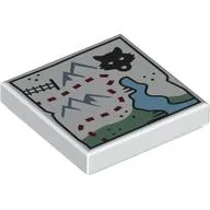 Tile 2 x 2 with Arctic Map, Train Tracks, Mountains, Water, Wolf Print