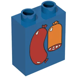 Duplo Brick 1 x 2 x 2 with Sausages Print / Blue