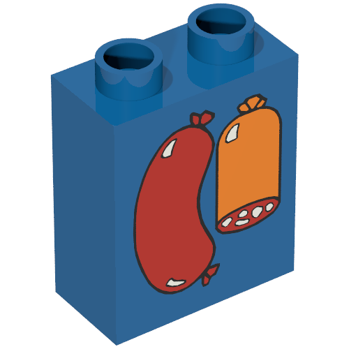 Lego Duplo Brick 1 x 2 x 2 with Sausages Print / Blue
