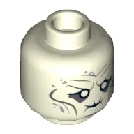 Minifig Head Witch-King, White Eyes, Puckered Mouth, Cheek Lines and Wrinkles, Thin Hair on Reverse Print [Hollow Stud] / Glow in Dark White