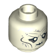 Lego Minifig Head Witch-King, White Eyes, Puckered Mouth, Cheek Lines and Wrinkles, Thin Hair on Reverse Print [Hollow Stud] / Glow in Dark White