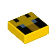 Tile 1 x 1 with Pixelated Bee Face, Blue Eyes Print / Yellow