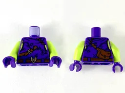 Torso Tattered Tunic with Hood, Reddish Brown Belt, Shoulder Strap and Copper Buckles Pattern / Lime Arms / Dark Purple Hands