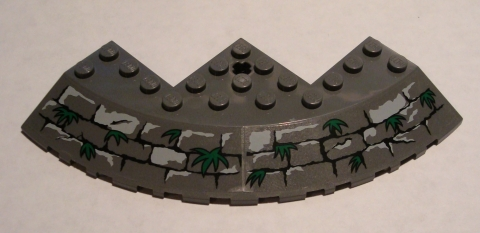Lego Brick, Round Corner 10 x 10 with Slope 33 Edge, Axle Hole, Facet Cutout with Bricks and Grass Pattern (Stickers) - Set 7623