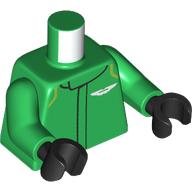 Lego Torso, Racing Suit, Aston Martin Logo print, Green Arms, Black Hands / Green