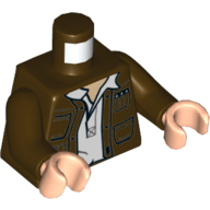Lego Torso Jacket, Open over White Shirt Print, Dark Brown Arms, Light Nougat Hands / Dark Brown