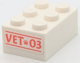Brick 2 x 3 with Coral 'VET 03' and Paw Print Pattern on End (Sticker) - Set 41442