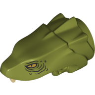 Lego Animal / Creature Body Part, Snake / Dragon Head Upper Jaw with 3 Ridges, Yellow Eyes Print / Olive Green