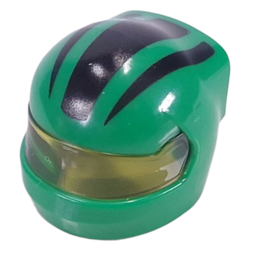 Lego Helmet, Formula 1 with Trans-Yellow Visor pattern and Black Stripes print / Green