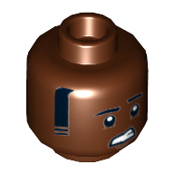 Lego Minifig Head GCPD Officer, Eyebrows, Sideburns, Worried Print [Hollow Stud] / Reddish Brown
