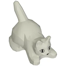 Animal, Cat, Kitten Crouching with Black Eyes, Eyelashes, and Nose Print / Very Light Bluish Gray