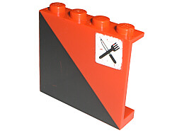 Lego Panel 1 x 4 x 3 - Solid Studs with Diagonal 1/2 Black Pattern Right with Fork and Knife Pattern (Sticker) - Set 7745