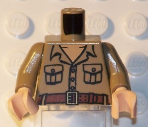 Lego Torso Open Collar, 2 Pockets, Buttons, and Belt Pattern (Rene Belloq) / Dark Tan Arms / Light Nougat Hands