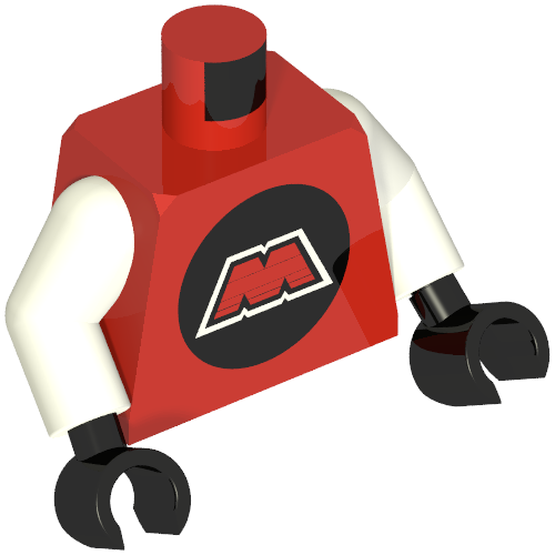 Lego Torso MTron Logo Print, White Arms, Black Hands / Red