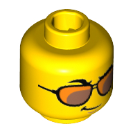 Lego Minifig Head Yuppie, Orange and Copper Sunglasses, Raised Right Eyebrow, Smirk Print [Hollow Stud] / Yellow