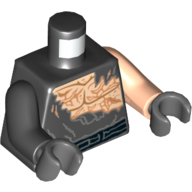 Lego Torso, Odd Arms, Shirt, Ripped, Light Nougat Skin with Scars Front and Back Print (Anakin Skywalker), Left Light Nougat Arm, Right Black Arm, Dark Bluish Gray Hands / Black