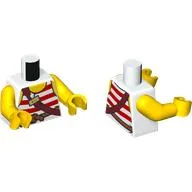 Torso, White/Red Striped Shirt, Reddish Brown Strap Print, Yellow Arms and Hands / White