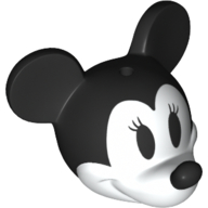 Lego Minifig Head Special with Black Mouse Ears and Nose, White Face, Eyelashes print / White