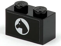 Brick 1 x 2 with Horse Head in White Circle Pattern Model Left Side (Sticker) - Set 7635