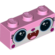 Lego Brick 1 x 3 with Unikitty, Happy Big Eyes with Stars, Open Mouth print / Bright Pink
