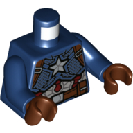 Lego Torso Bodysuit, Dark Red and White Panels, White Star, Reddish Brown Belt and Straps Print, Dark Blue Arms, Reddish Brown Hands / Dark Blue