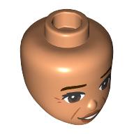 Lego Minidoll Head, Dark Brown Eyebrows, Eyes, Crows Feet, Wrinkles, Nougat Lips / Nougat