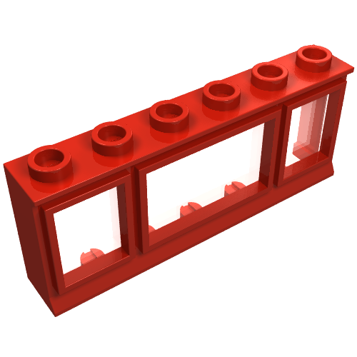Lego Window 1 x 6 x 2 Classic with Short Sill (Complete) / Red