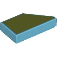 Tile 1 x 2 with Stud Notch Left with Olive Green Print / Medium Azure