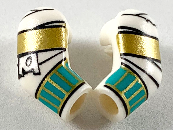 Lego Arm, (Matching Left and Right) Pair with Wrappings, Gold and Dark Turquoise Bracelets Pattern