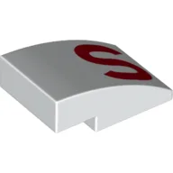 Brick Curved 3 x 2 No Studs with Red 'S' Print / White