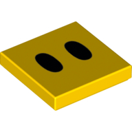 Lego Tile 2 x 2 with Two Black Ovals (Lava Bubble Eyes) Print / Yellow