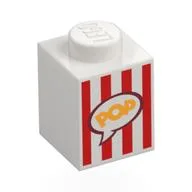 Brick 1 x 1 with Popcorn Bucket Print / White