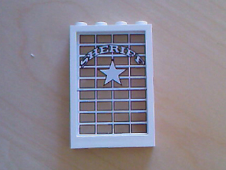 Lego Window 1 x 4 x 5 with Trans-Clear Glass with Sheriff Pattern (Sticker) - Sets 6755 / 6764