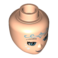 Lego Minidoll Head with Medium Azure Eyes and Elven Tattoo Print [Naida] / Light Nougat