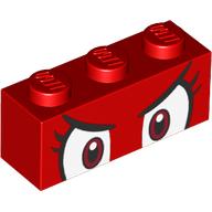 Lego Brick 1 x 3 with White Eyes, Angry Eyebrows, Eyelashes print / Red