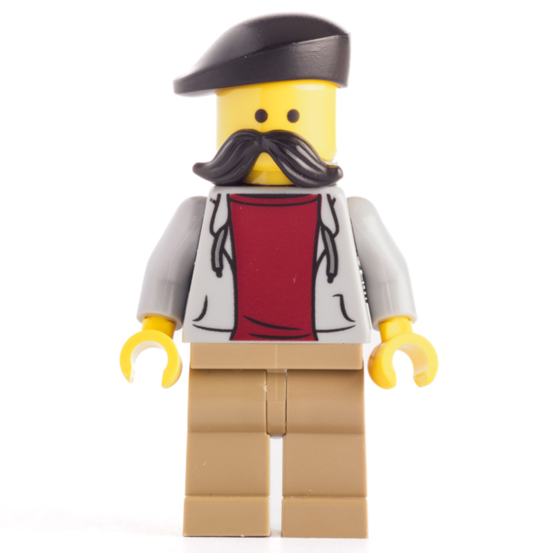 Lego Light Bluish Grey Torso, Dark Tan Legs, Mustache, Barrett