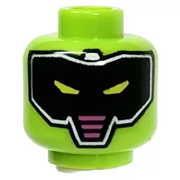 Minifig Head Robot, Black Visor, Lime Eyes, Red Triangle in Back Print / Lime