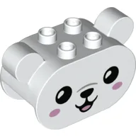 Duplo Brick 2 x 4 x 2 Rounded Ends with Ears and Bear Face, Black Eyes, Nose, Mouth, Bright Pink Cheeks Print / White